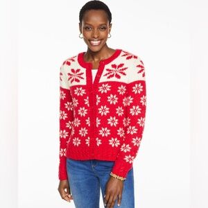 Talbots CREWNECK CARDIGAN - SNOWFLAKE FAIR ISLE  POP/IVORY MULTI M Medium